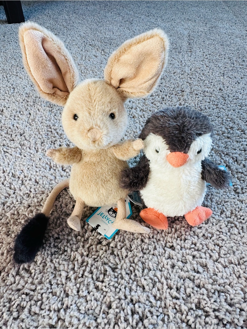 Jellycat Beige Jerboa with Brown-Gray & White Penguin Duo Plush